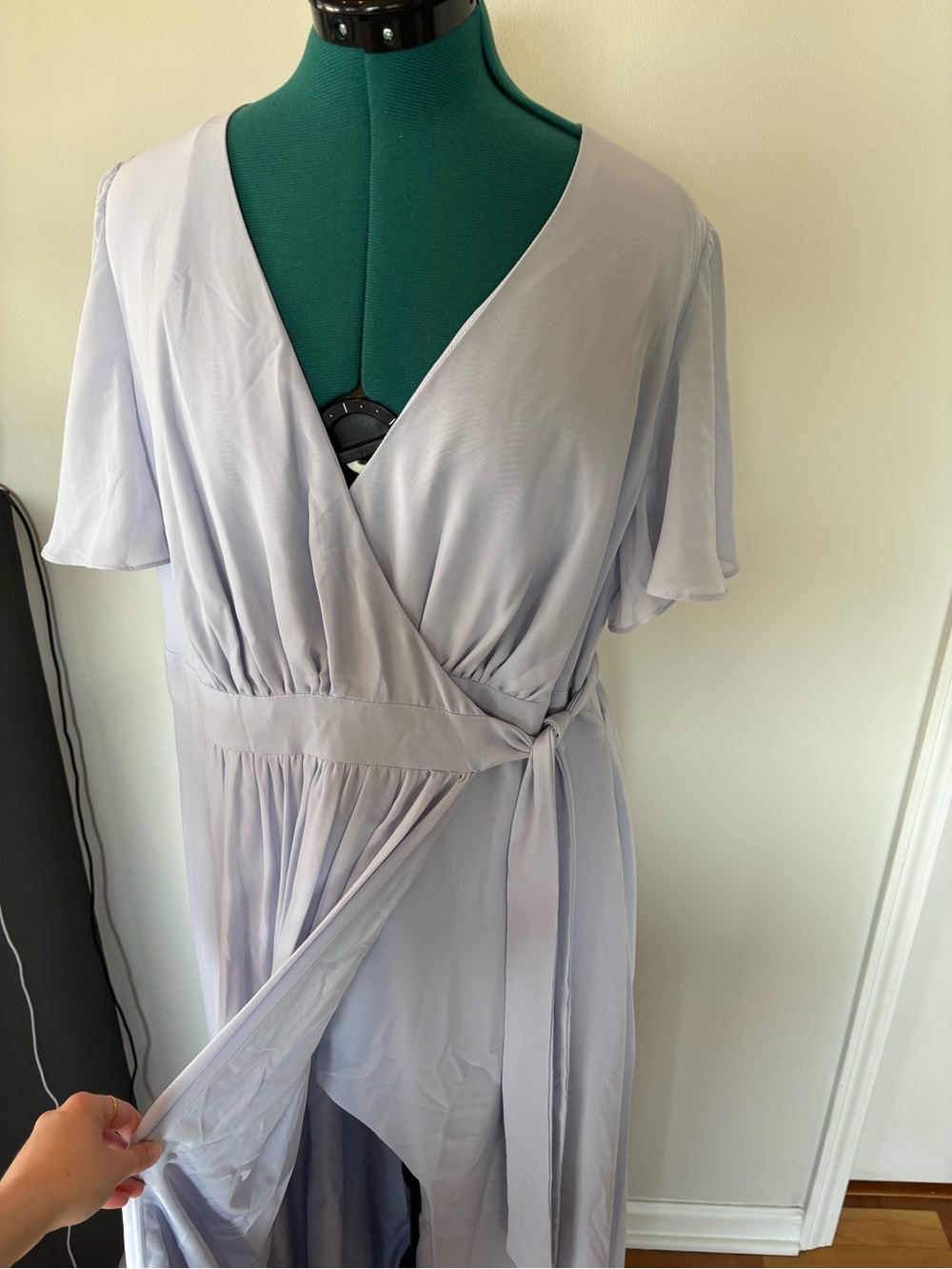 Azazie Ice Blue V-neck wrap dress, A22 or US 12 - Picture 4 of 14